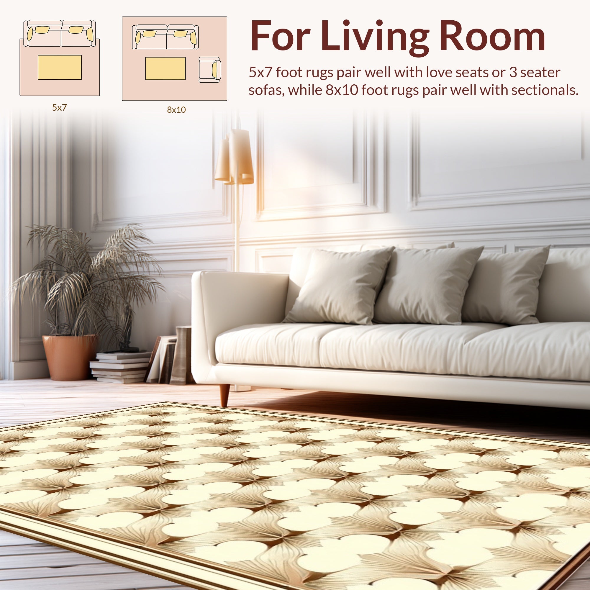 Elegant Gold Art Deco Fan Pattern Rug