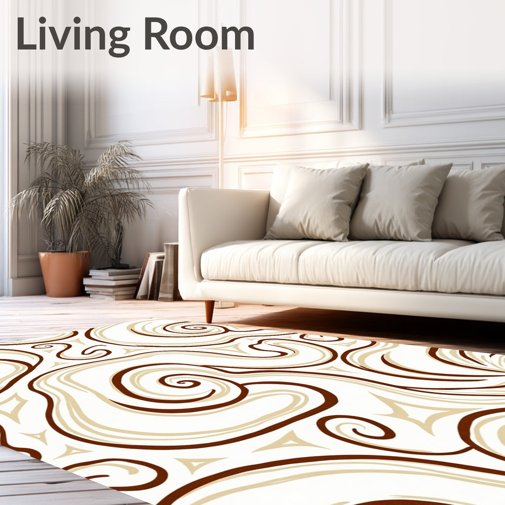 Cream Brown Swirl Curvy Abstract Rug