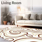 Cream Brown Swirl Curvy Abstract Rug