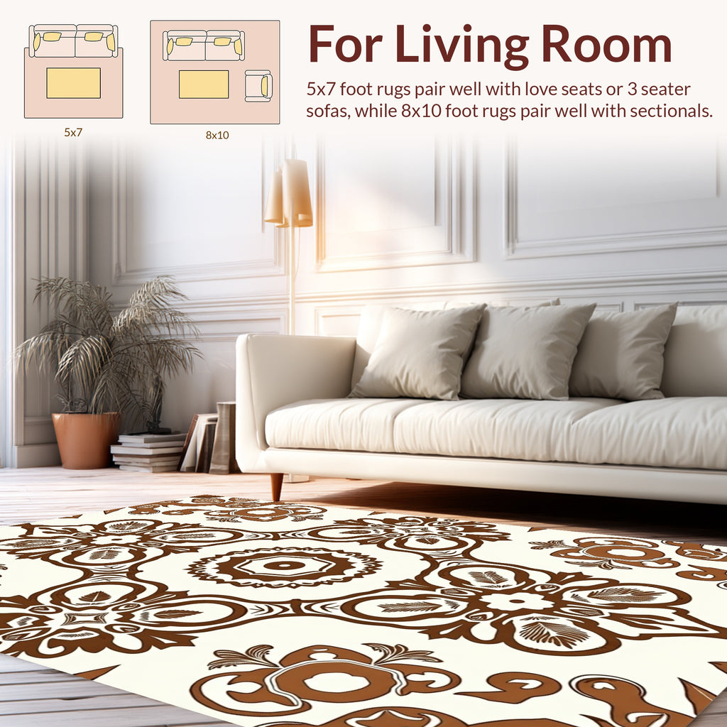 Classic Brown Floral Mandala Pattern Rug