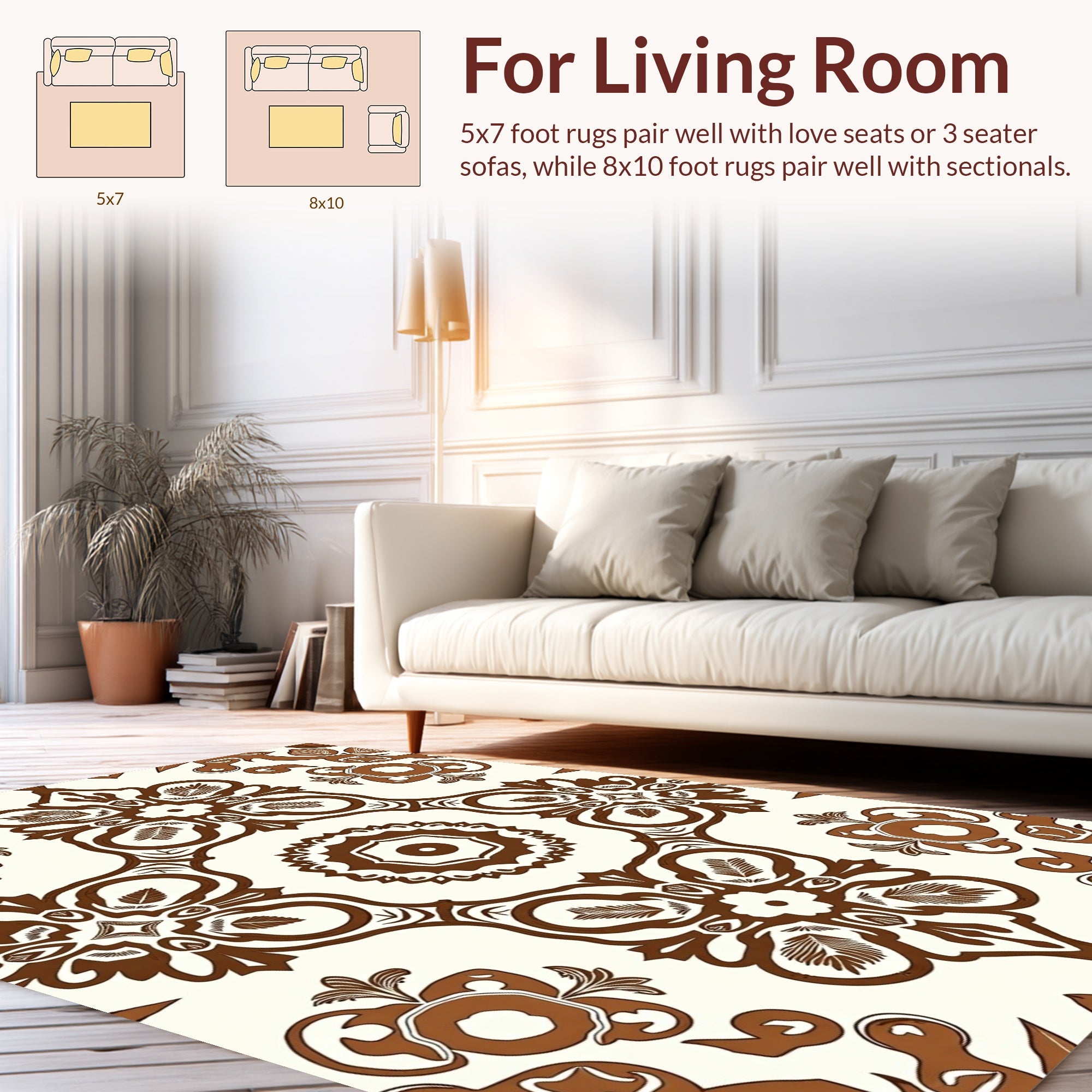 Classic Brown Floral Mandala Pattern Rug