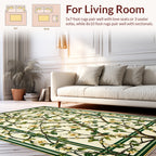 Cream Green Floral Tree Pattern Rug
