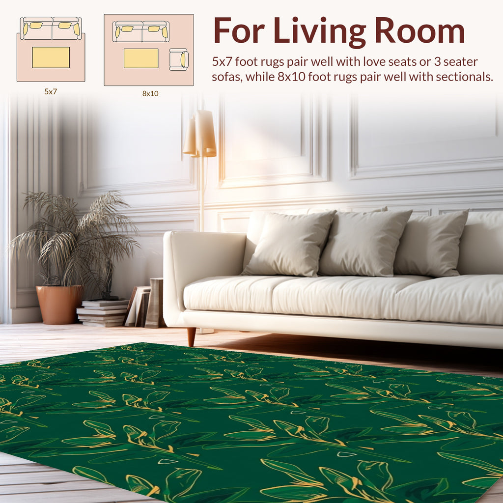 Emerald Green Abstract Leaf Pattern Rug