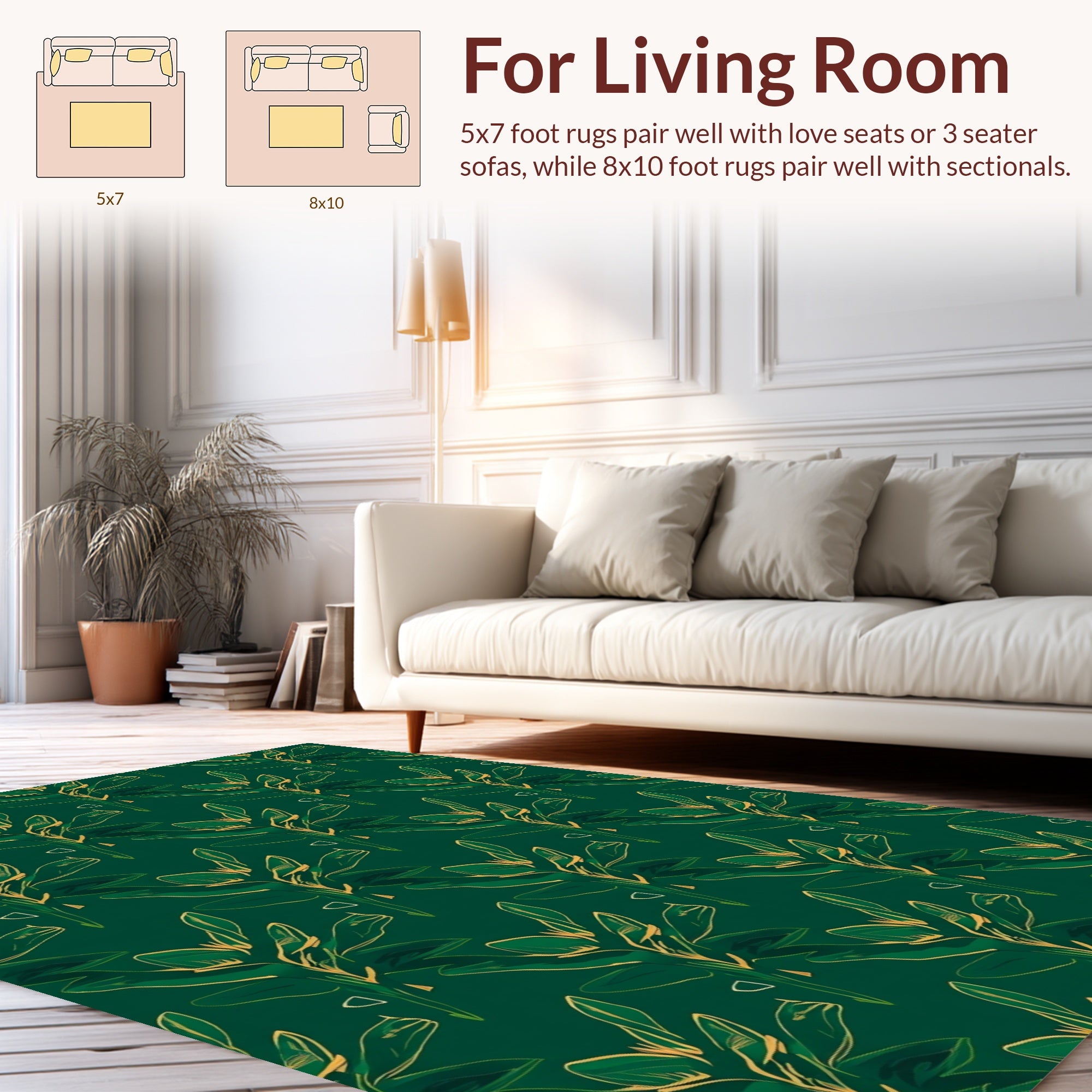 Emerald Green Abstract Leaf Pattern Rug