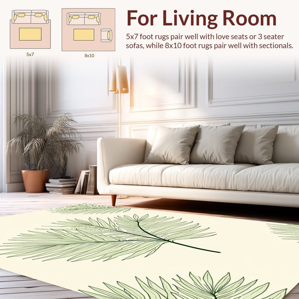 Delicate Green Leaf Pattern Design Rug