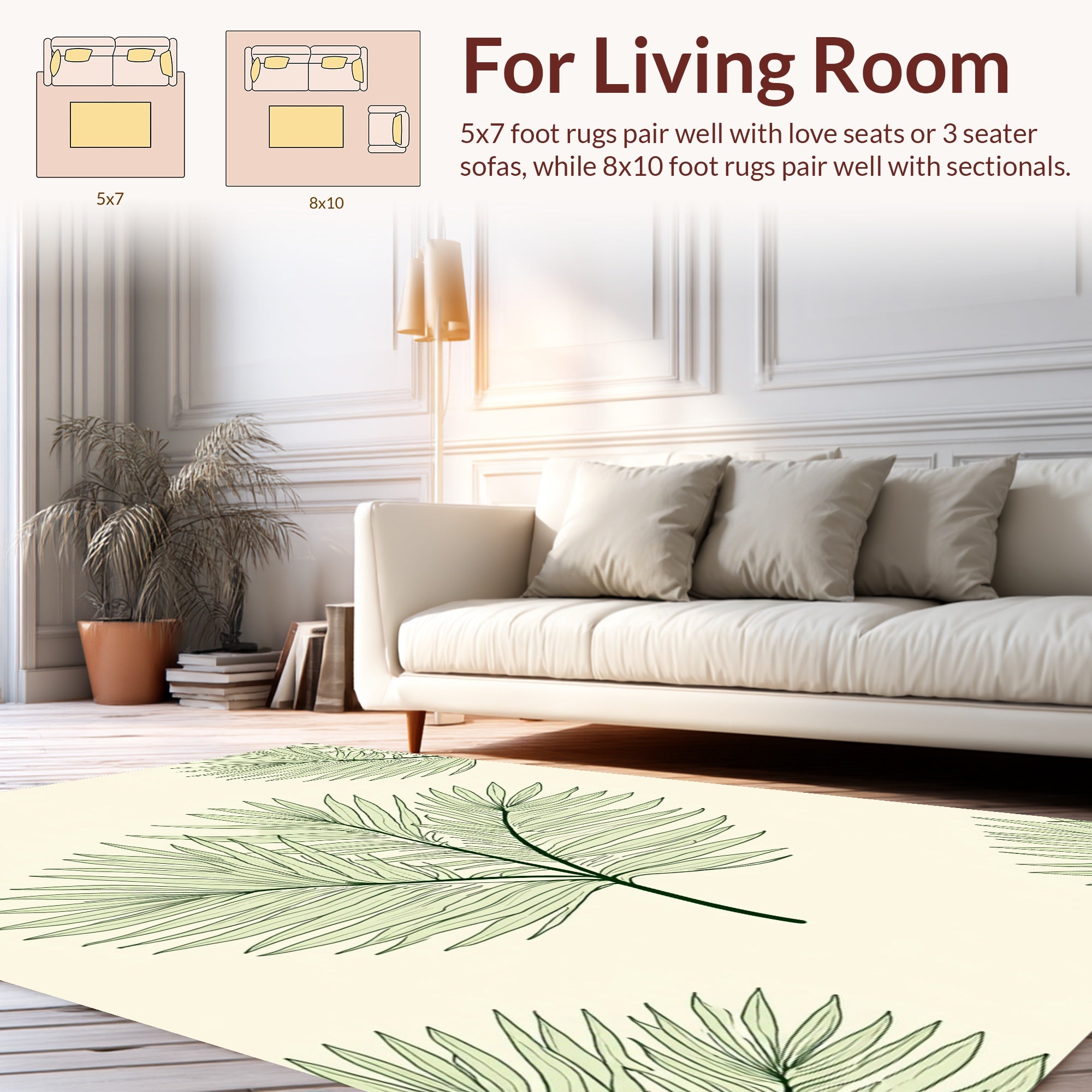 Delicate Green Leaf Pattern Design Rug
