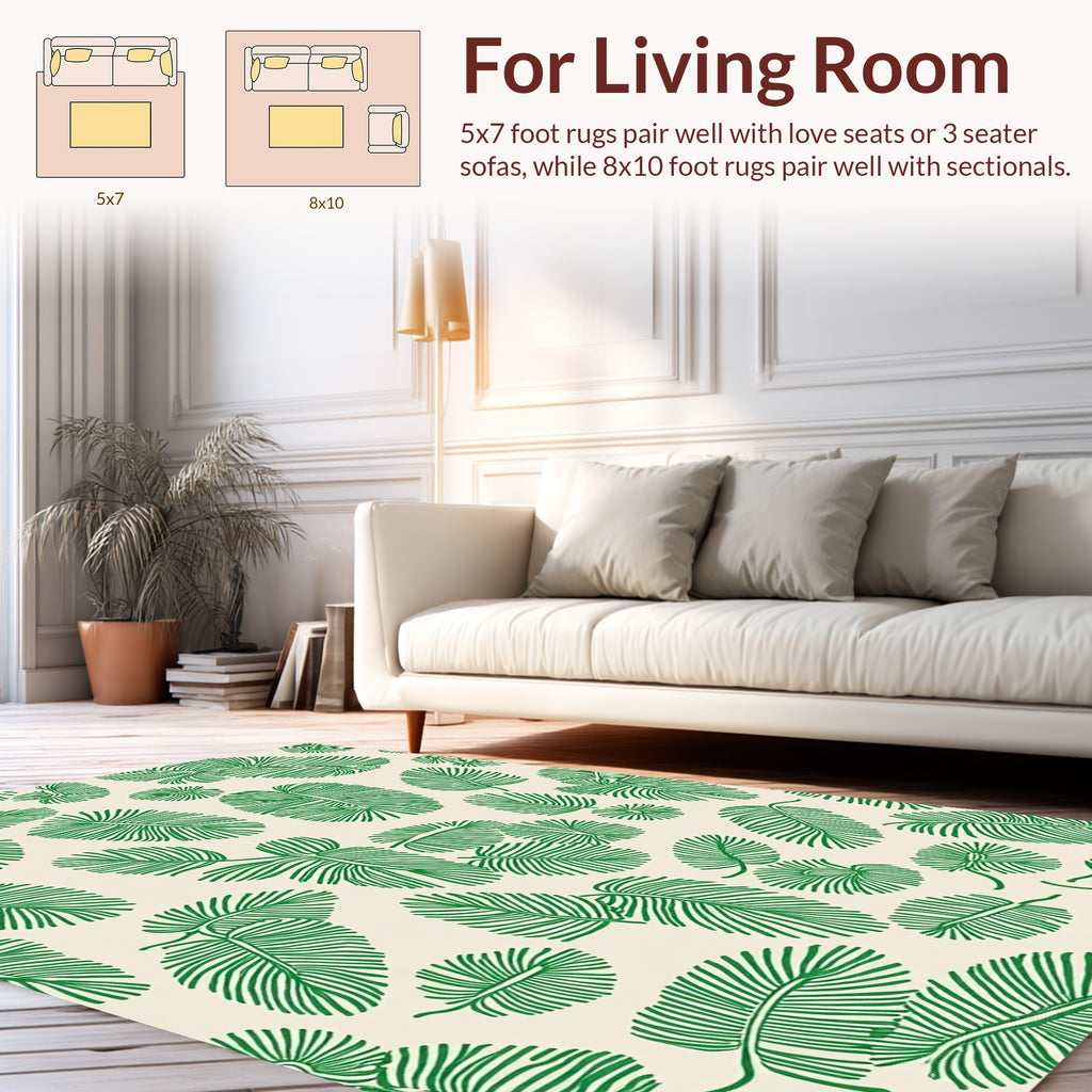 Tropical Leaf Patterned Green Rug