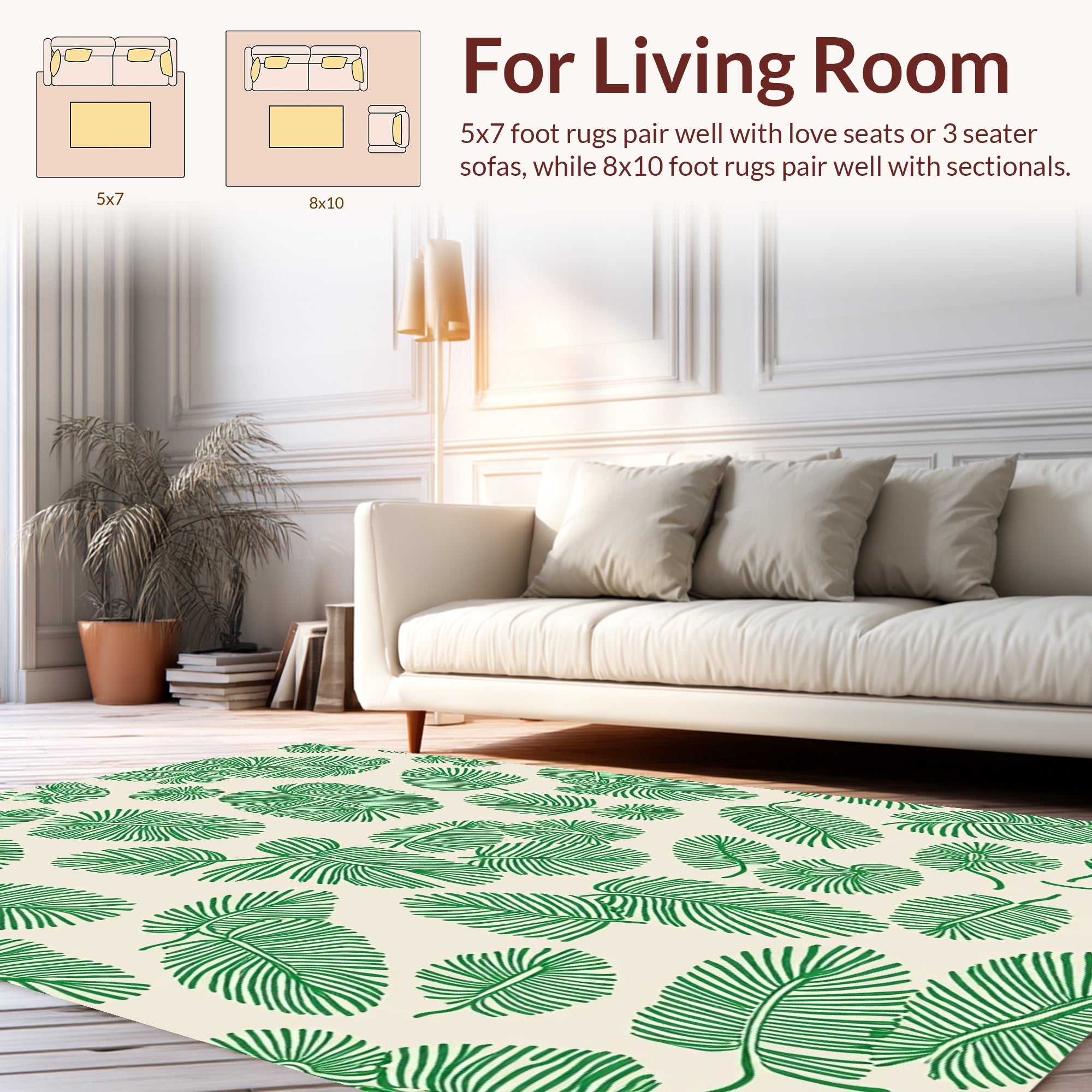 Tropical Leaf Patterned Green Rug
