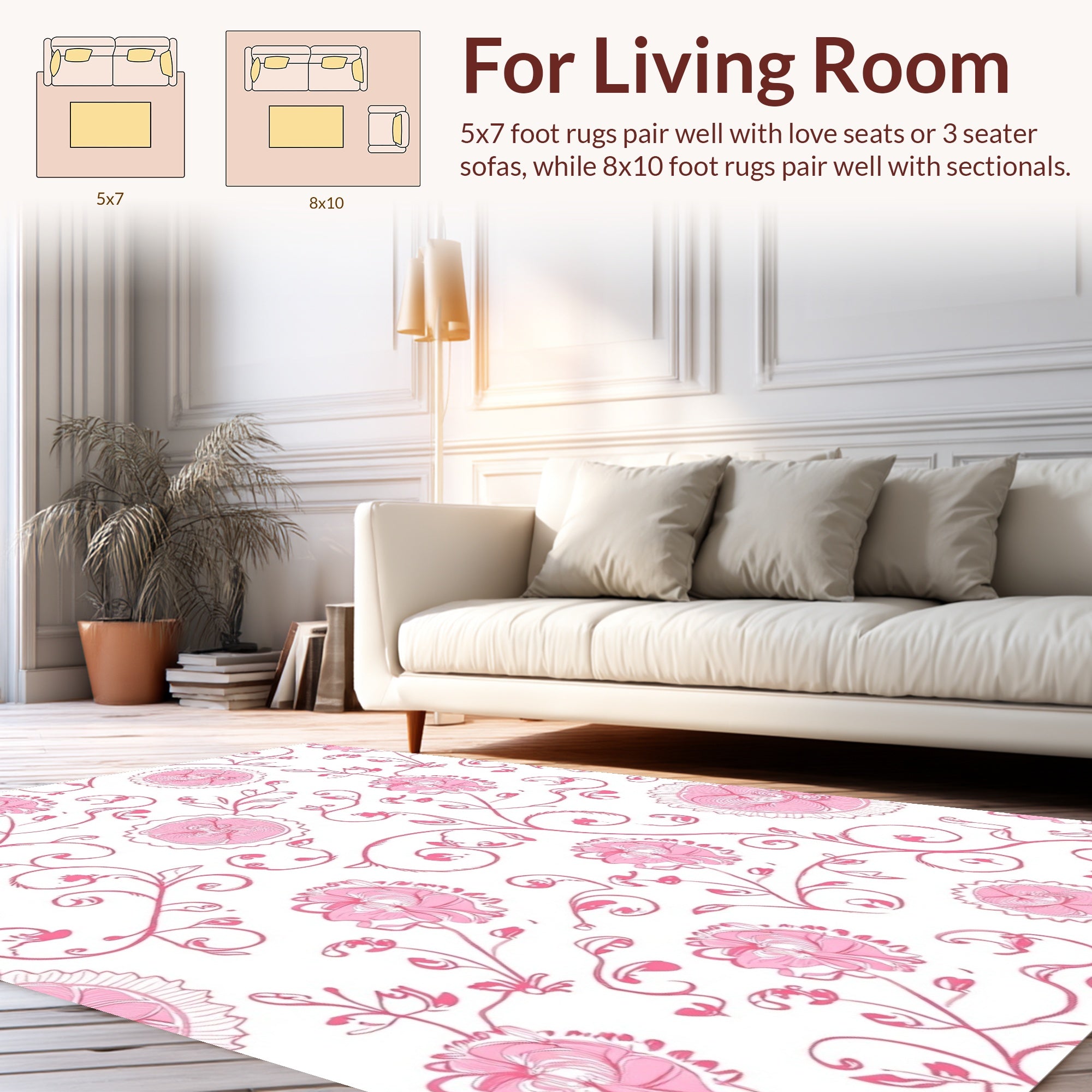 Pink Floral Vine Pattern Rug
