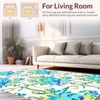 Floral Vines Blossoms Blue Print Rug