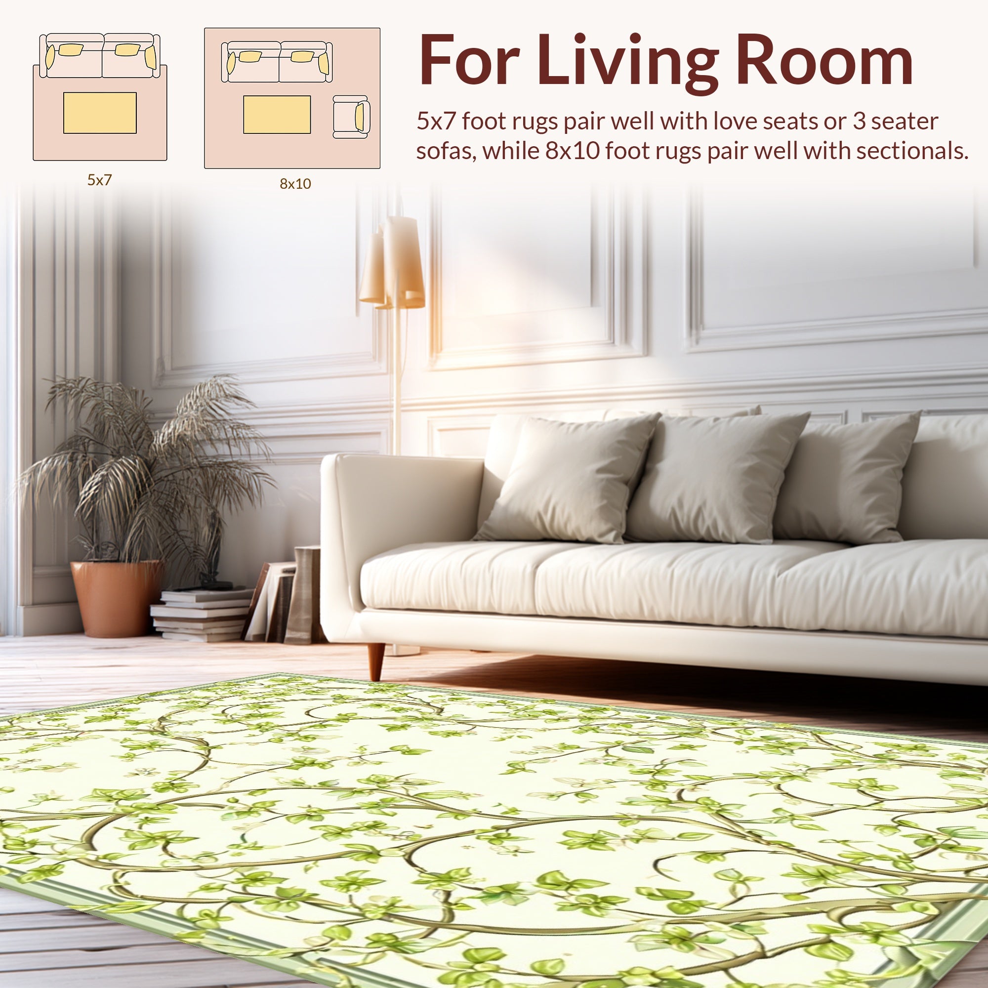 Delicate Vine With Green Leaves Rug