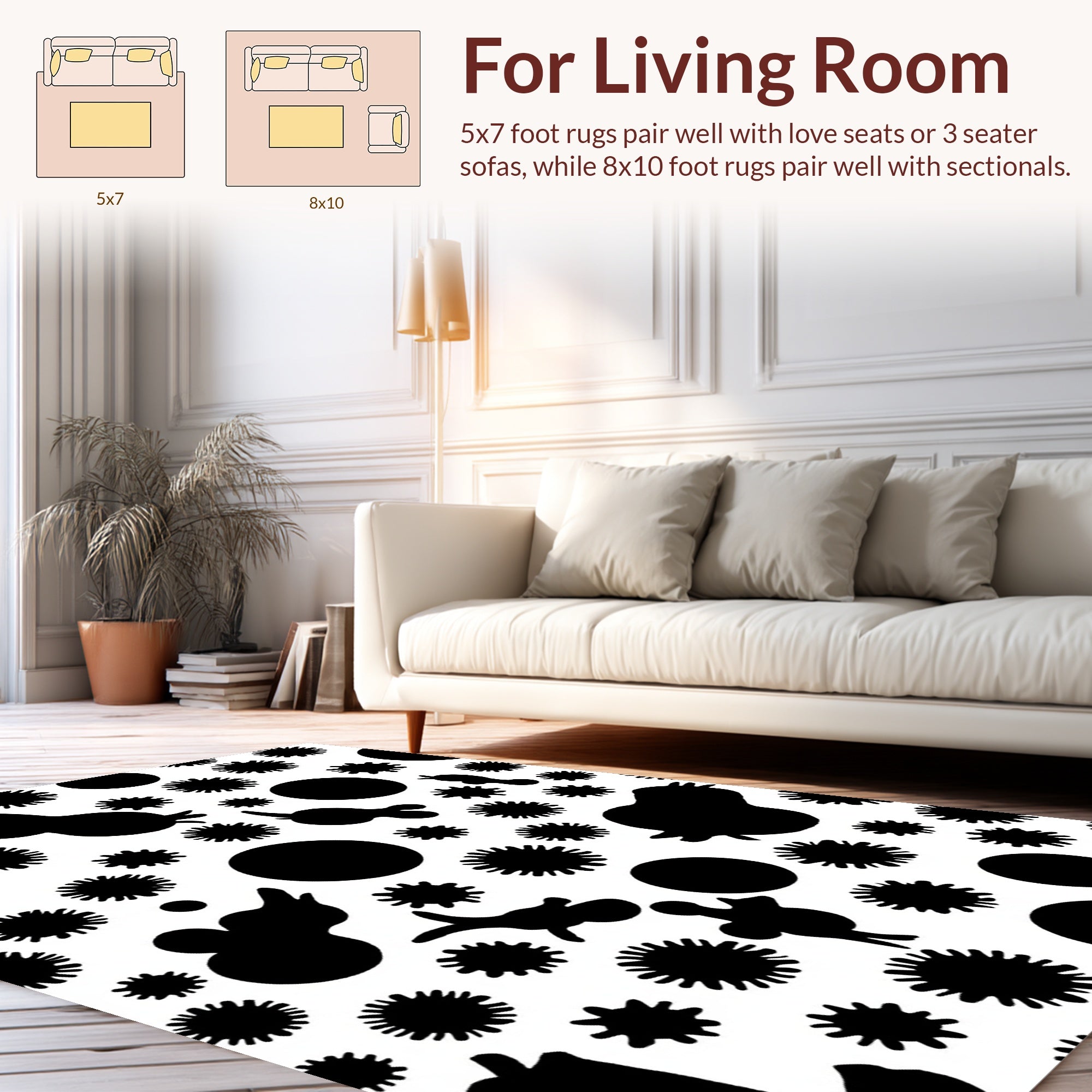 Abstract Black White Organic Shapes Rug
