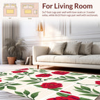 Red Rose Green Leaf Grid Design Rug