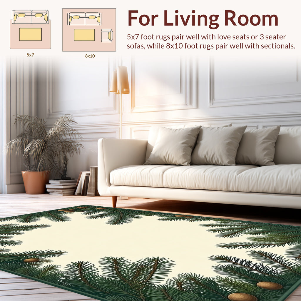 Vintage Evergreen Pinecone Border Rug