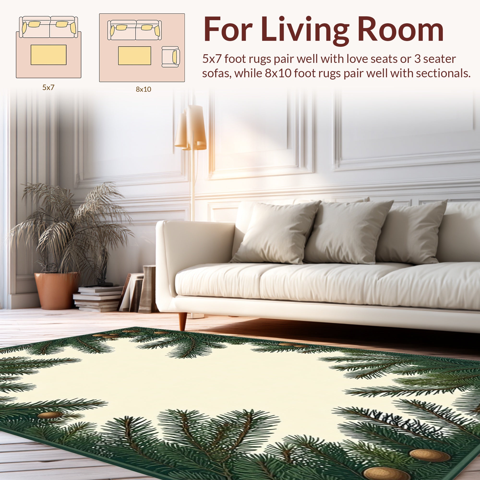 Vintage Evergreen Pinecone Border Rug