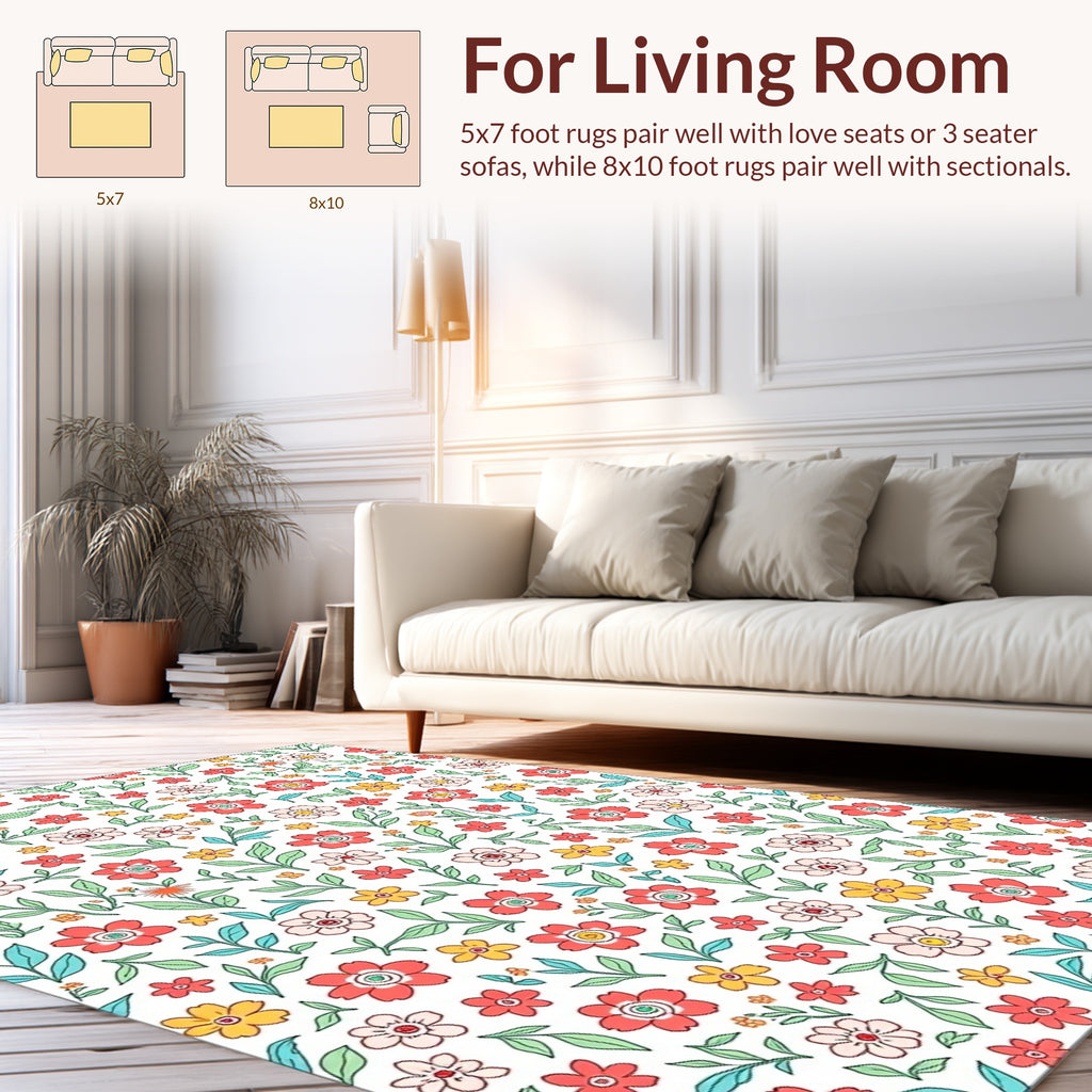 Whimsical Floral And Leaf Pattern Rug