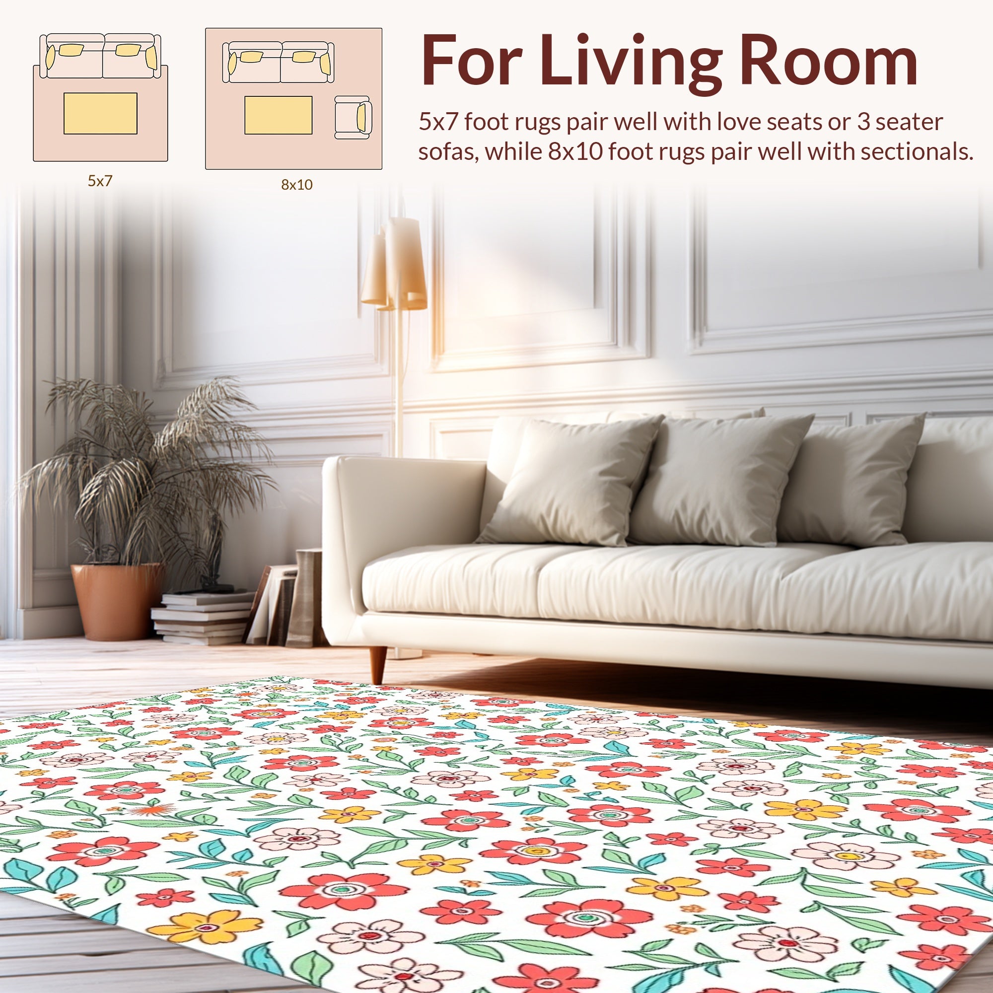 Whimsical Floral And Leaf Pattern Rug