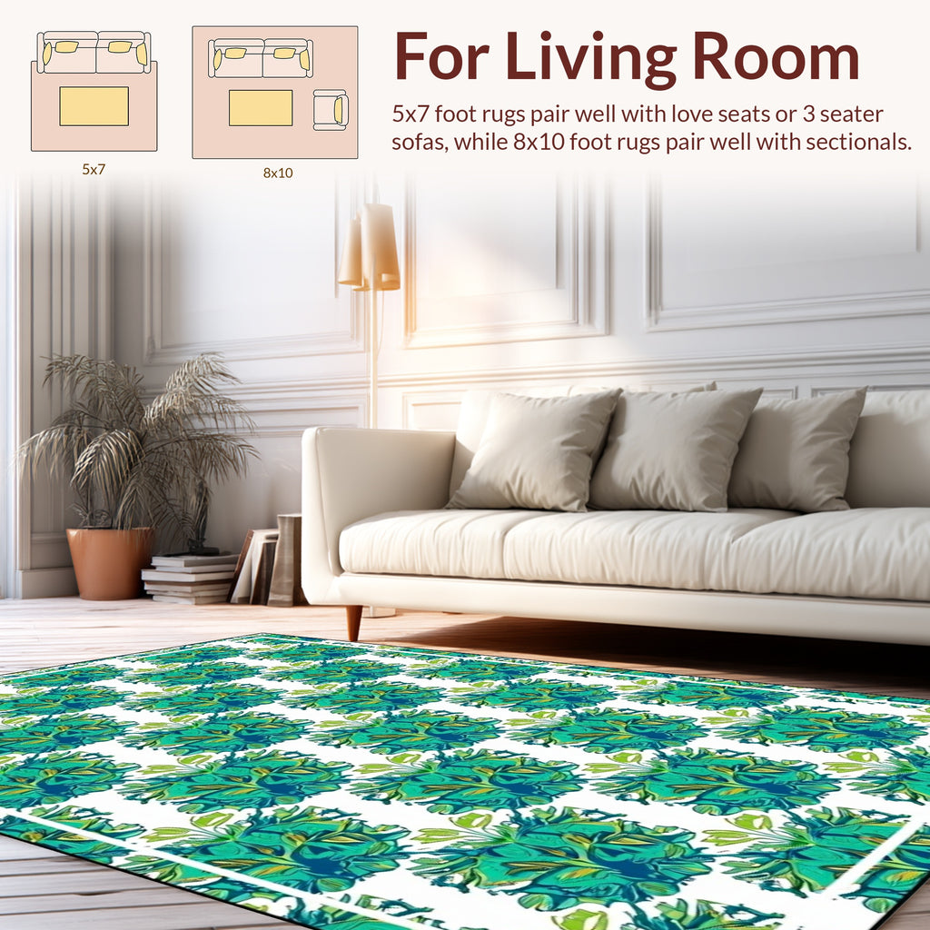 Abstract Green Floral Pattern Rug