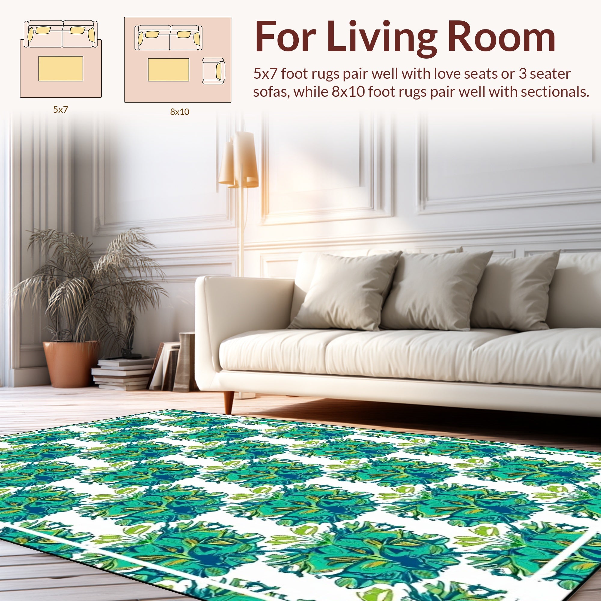 Abstract Green Floral Pattern Rug
