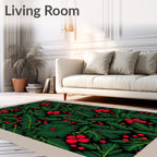 Green Pine Branches with Red Berries Rug
