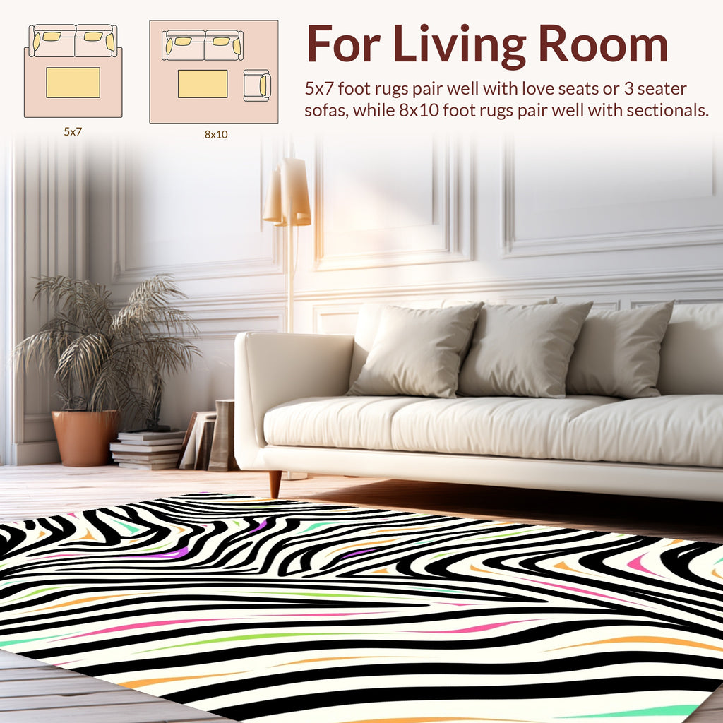 Bold Zebra Print Colorful Accent Rug