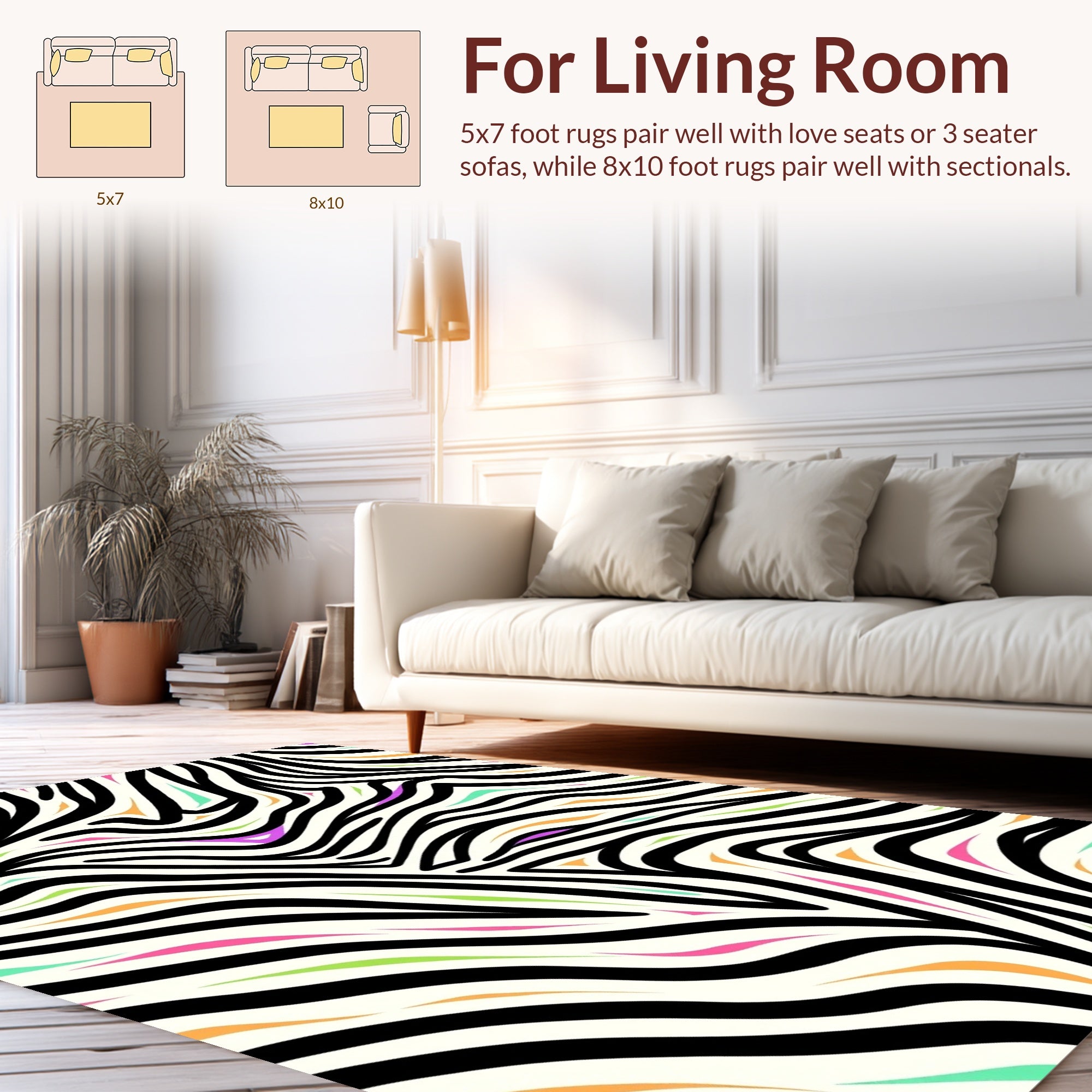 Bold Zebra Print Colorful Accent Rug