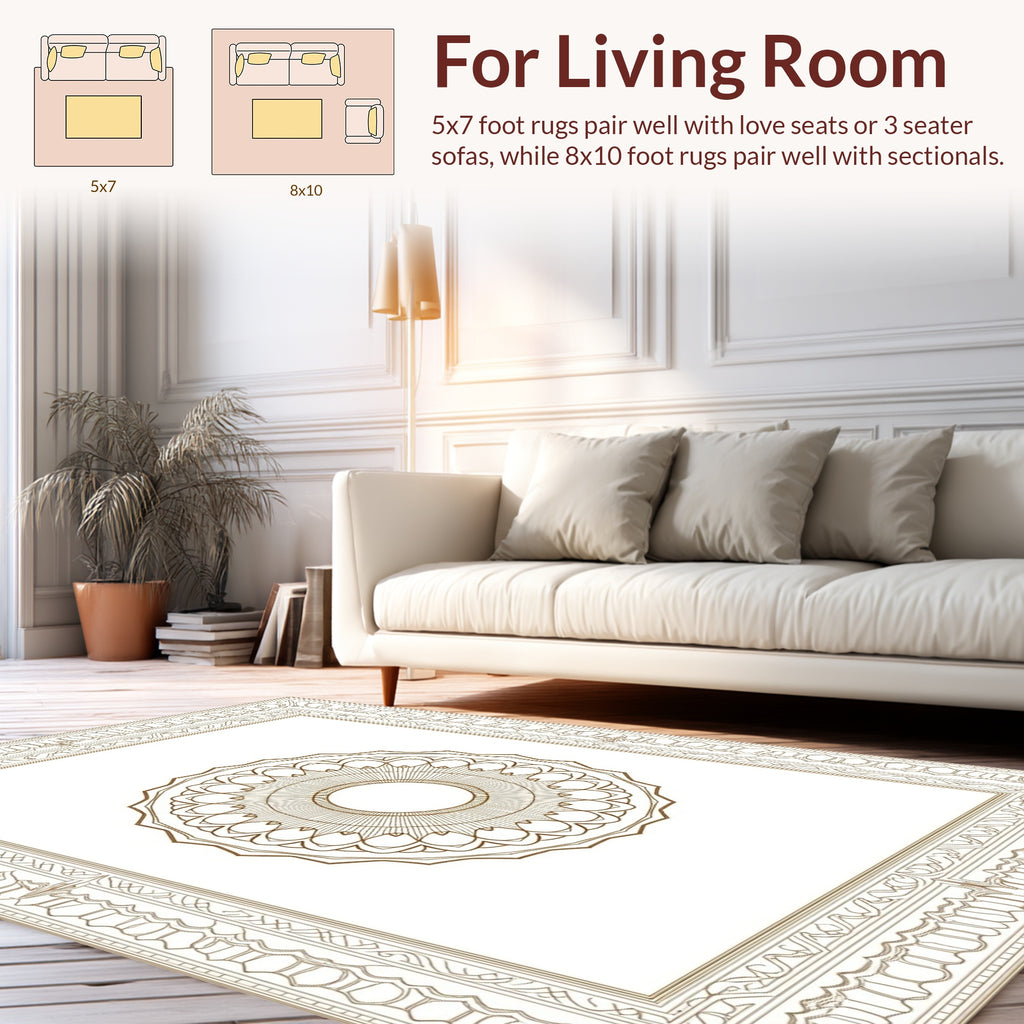 Intricate Circular Medallion Bordered Design Rug