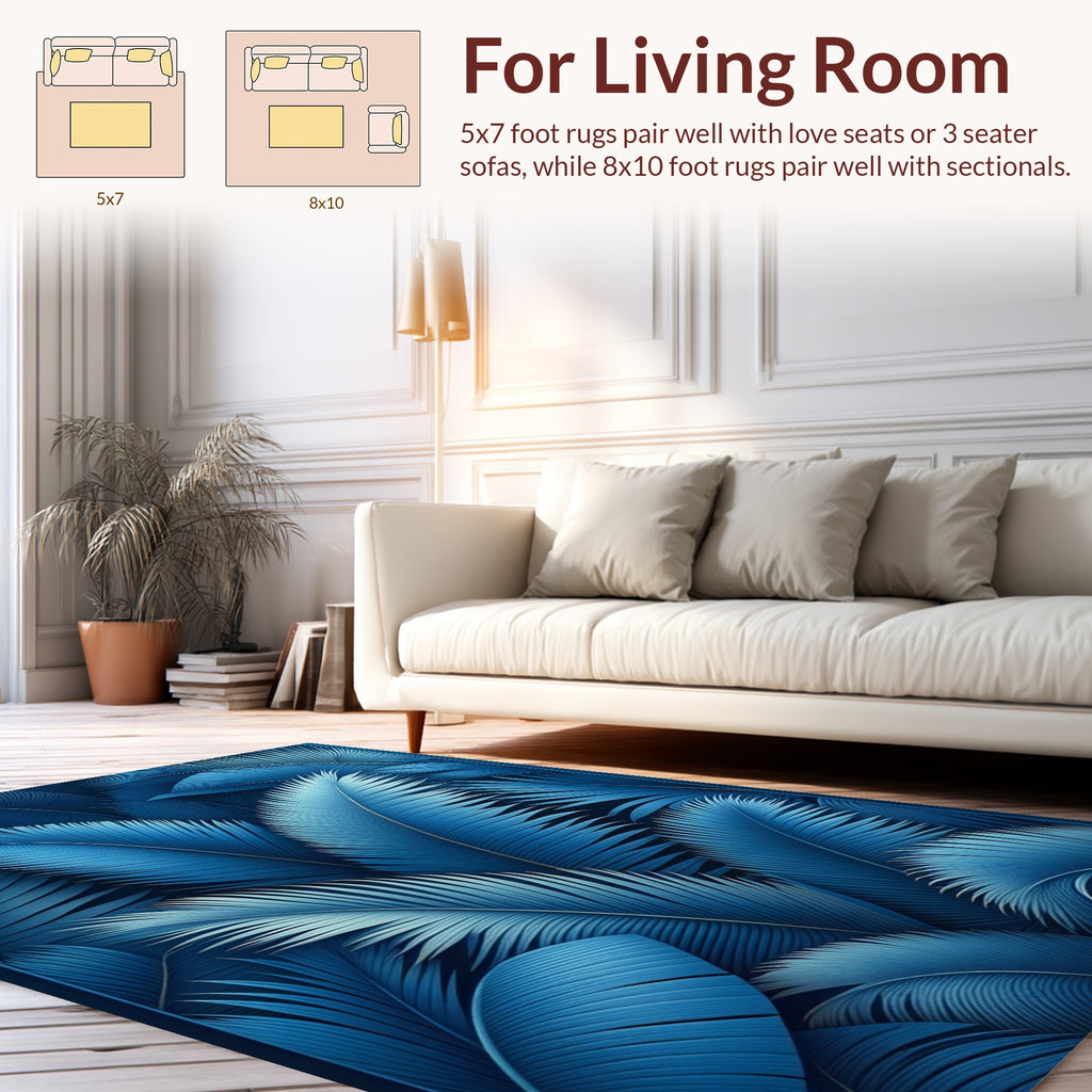 Deep Blue Leafy Pattern Design Rug