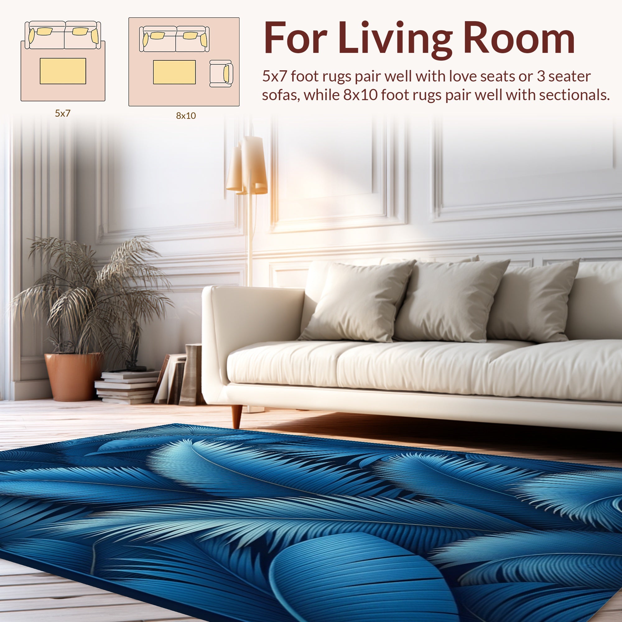 Deep Blue Leafy Pattern Design Rug