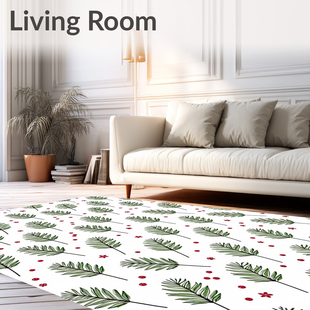 Green Fern Red Berry Scatter Rug