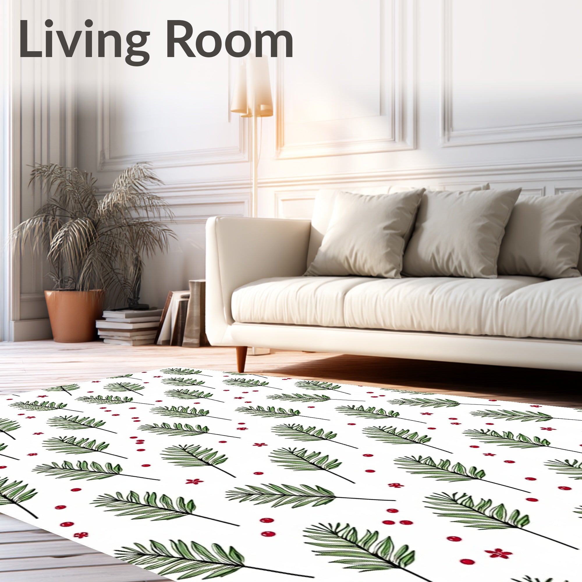 Green Fern Red Berry Scatter Rug