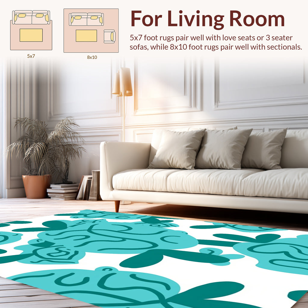 Abstract Teal Organic Pattern Rug