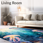 Aquatic Jellyfish Watercolor Vivid Scene Rug