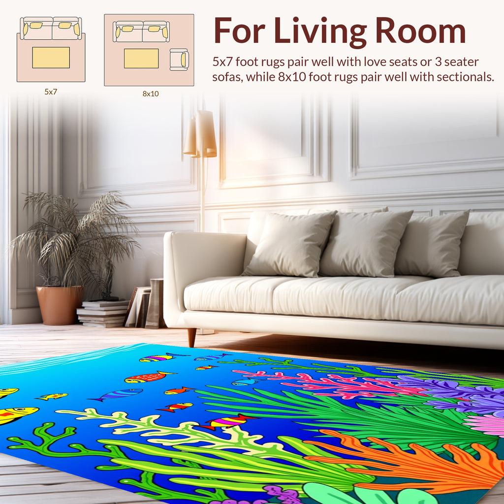 Bright Underwater Fish Coral Pattern Rug