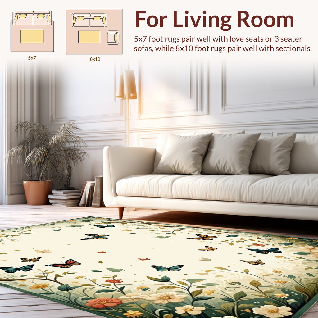Whimsical Butterfly Garden Inspired Design Rug
