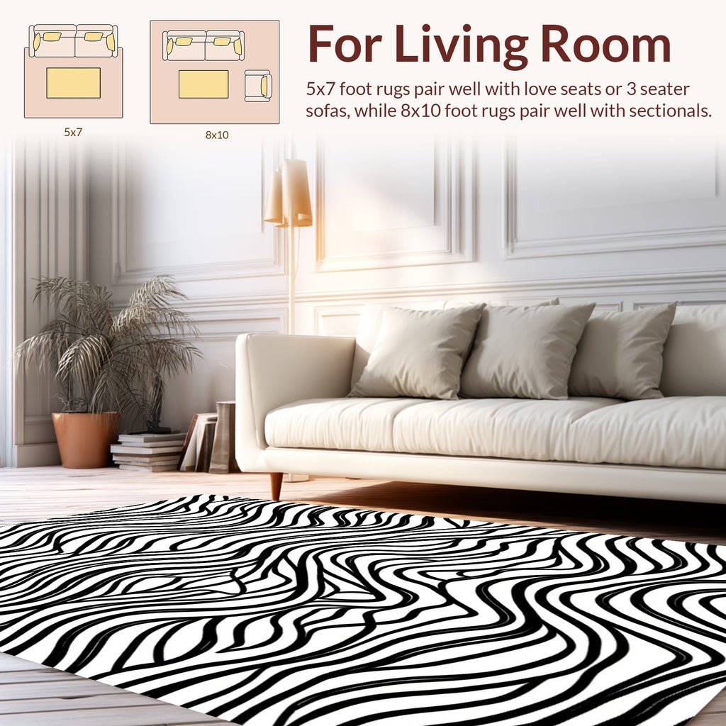 Abstract Black White Wavy Lines Pattern Rug