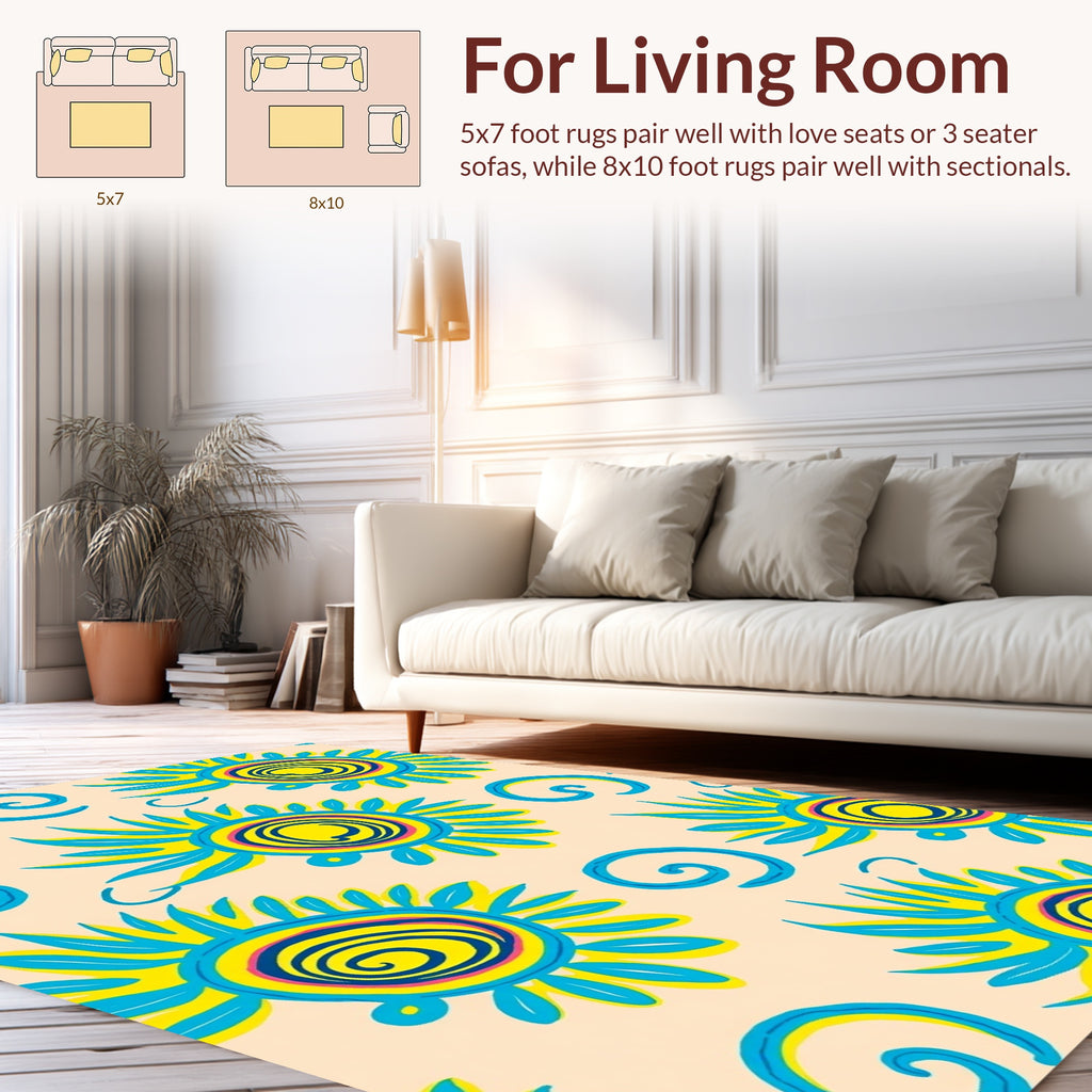 Sunny Spiral Funky Floral Pattern Rug