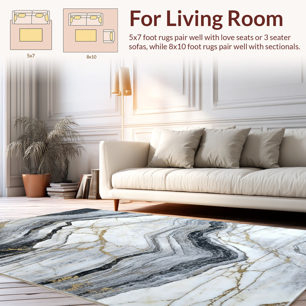Gold Streaked Marble Pattern Rug