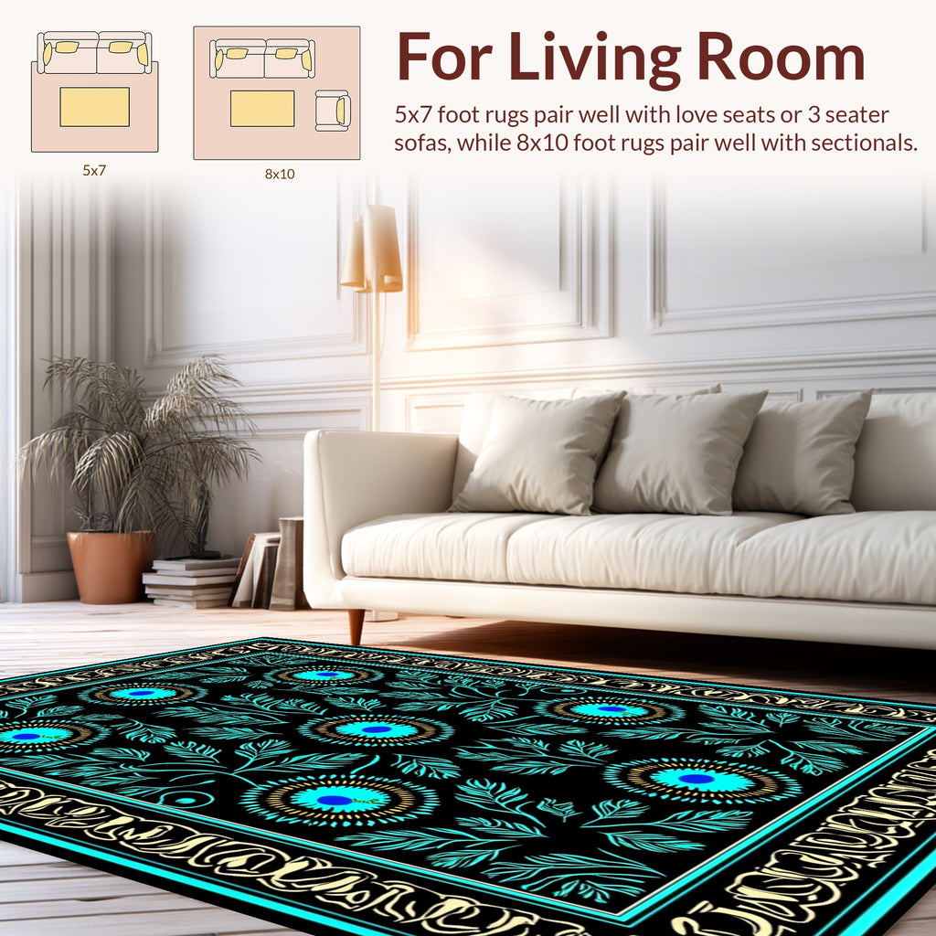 Turquoise Floral Medallion Pattern Rug