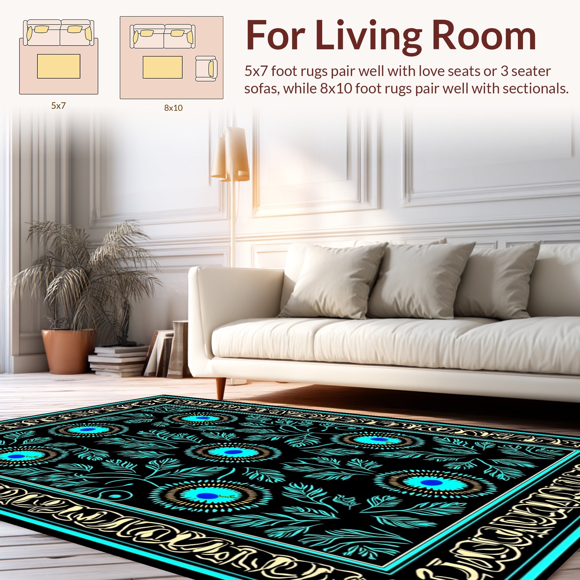 Turquoise Floral Medallion Pattern Rug