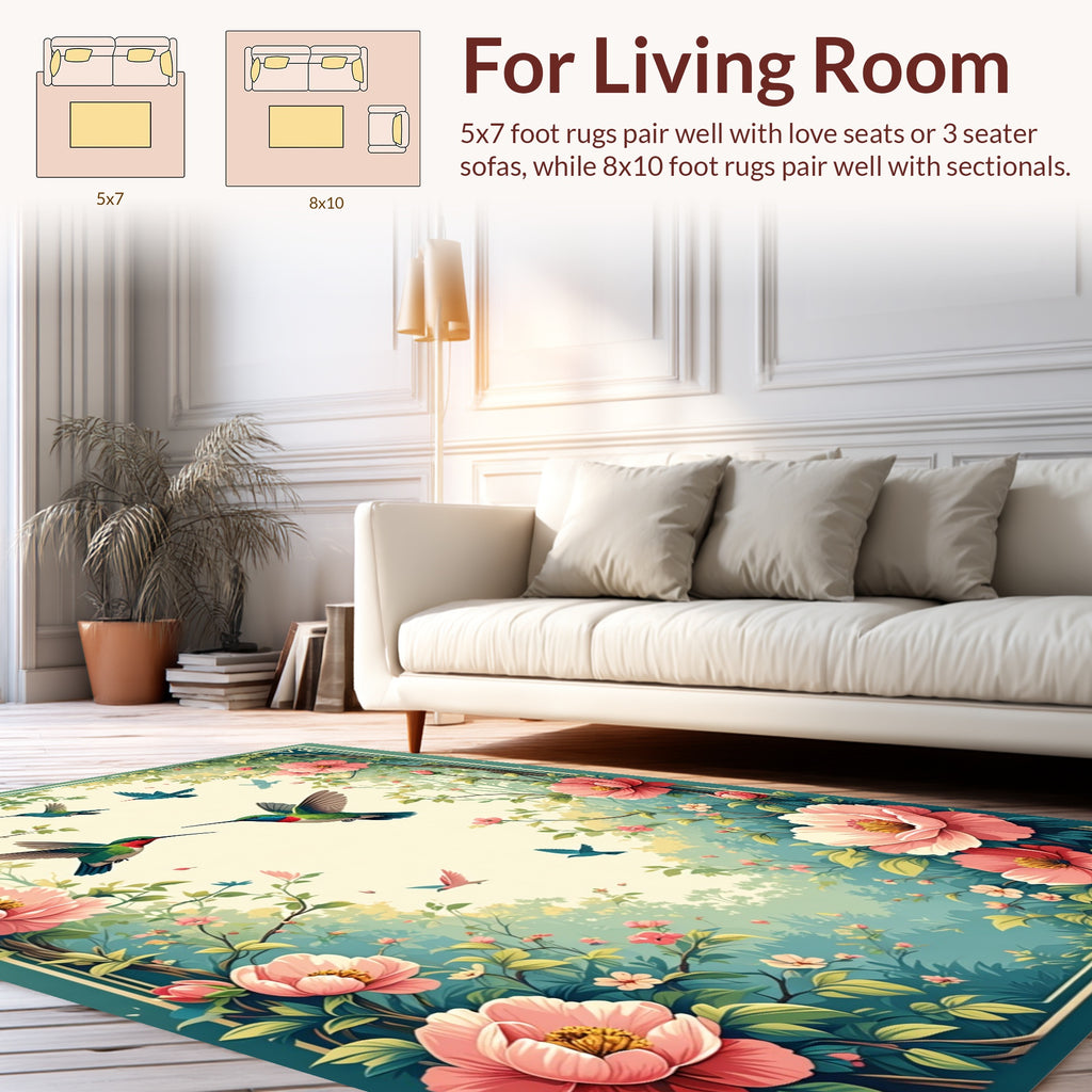 Floral Hummingbirds Garden Design Rug