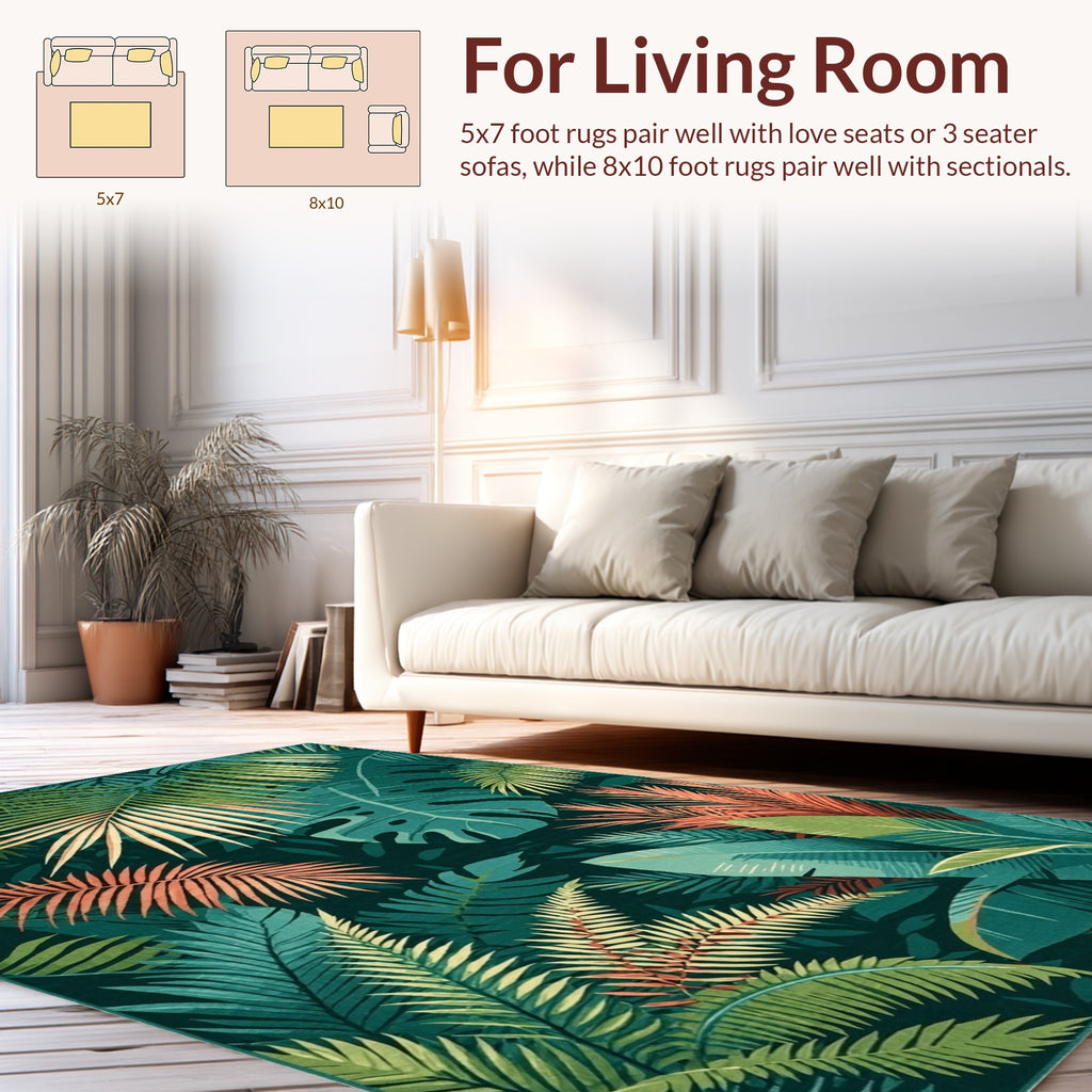 Lush Tropical Foliage Pattern Rug