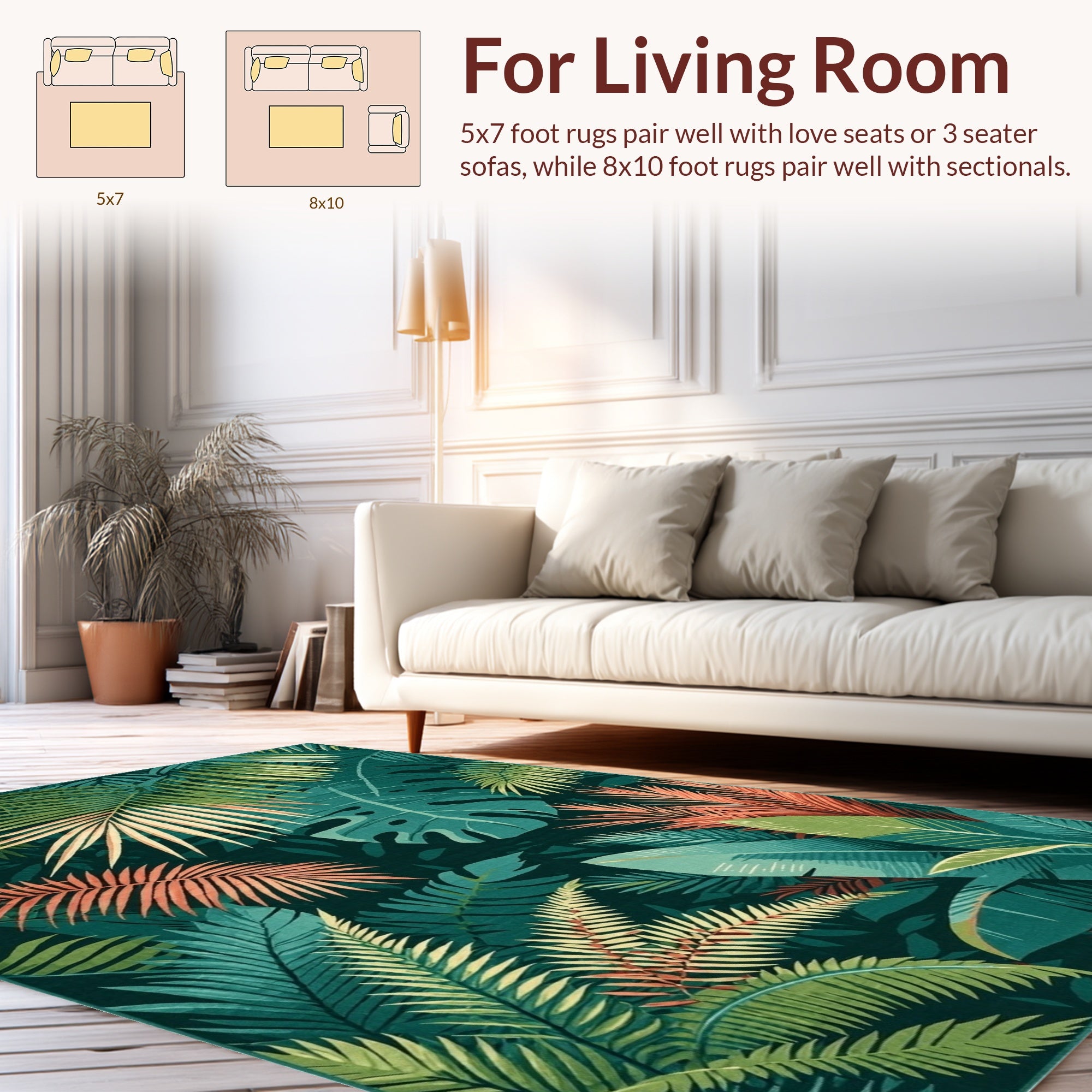 Lush Tropical Foliage Pattern Rug