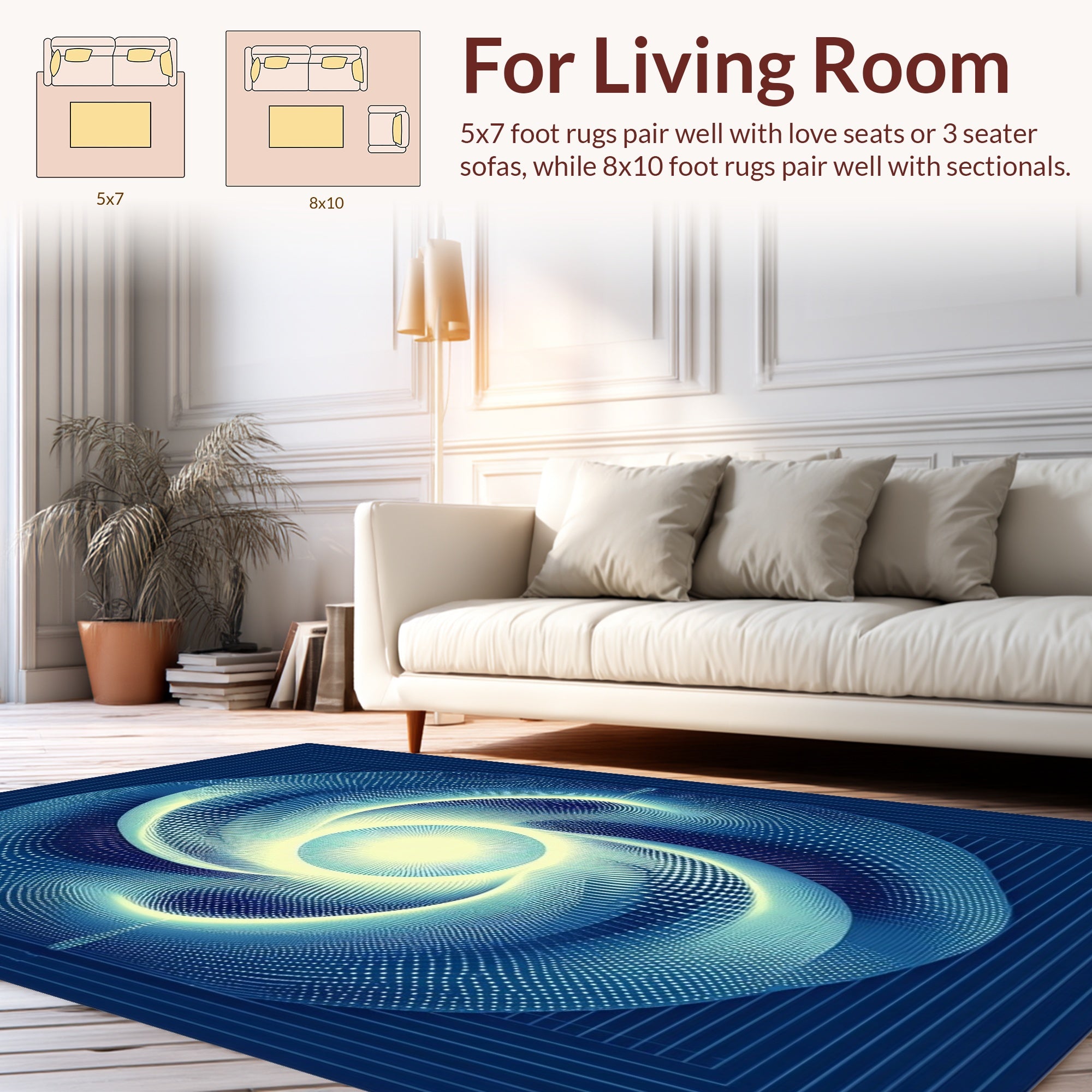 Abstract Swirling Blue Geometric Rug
