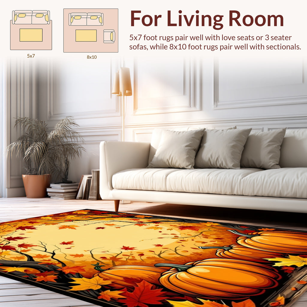 Autumn Leaves Pumpkins Pattern Rug