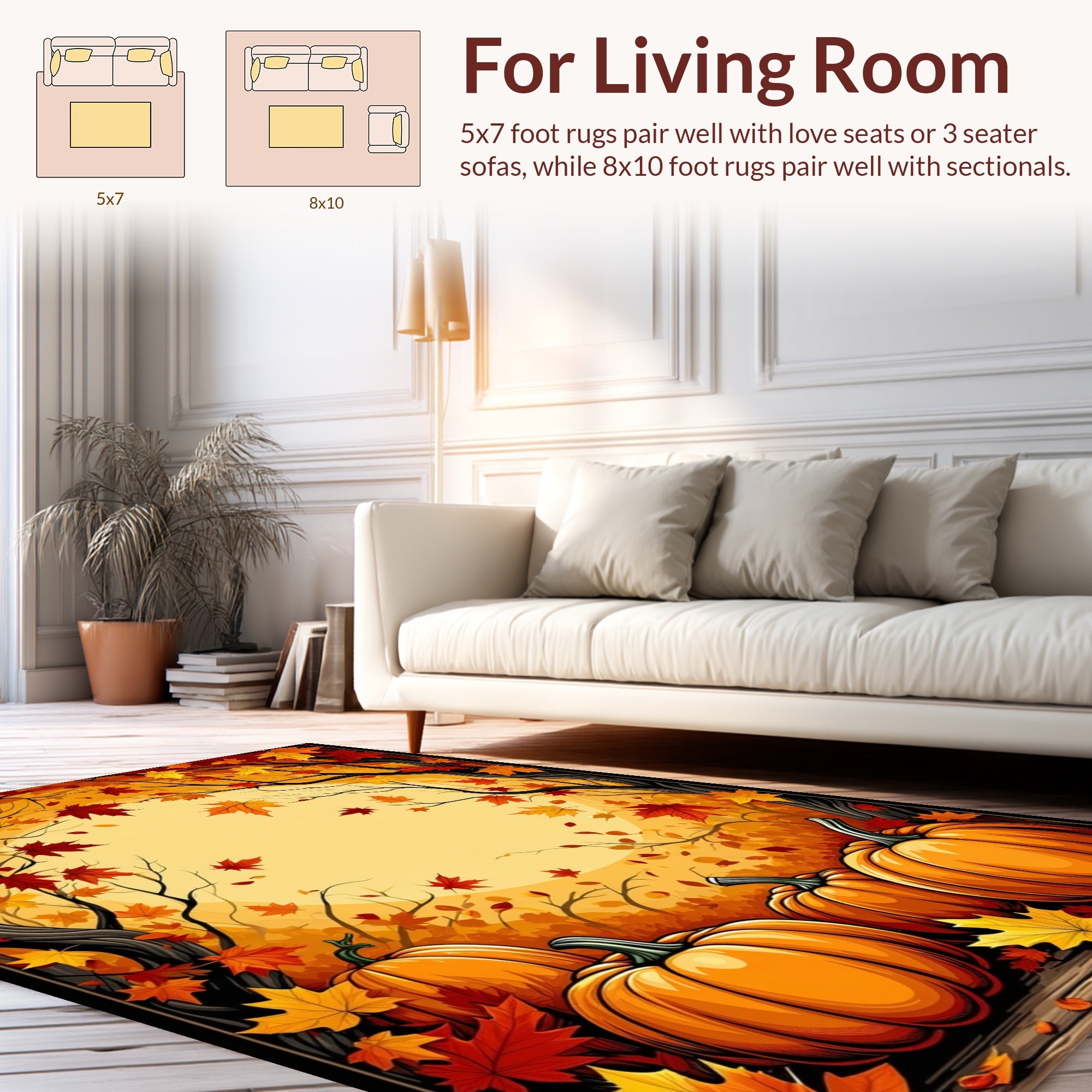 Autumn Leaves Pumpkins Pattern Rug