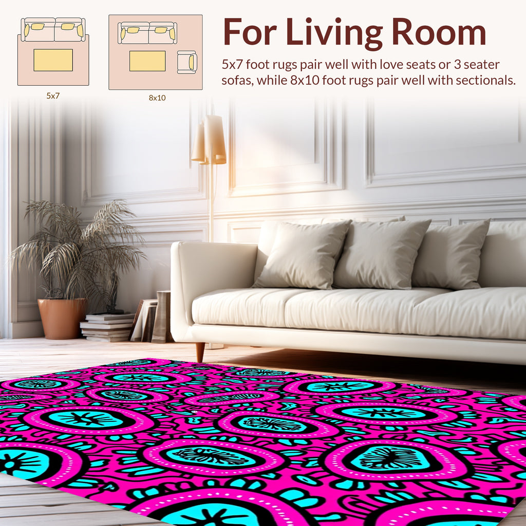 Vibrant Pink Teal Organic Forms Rug