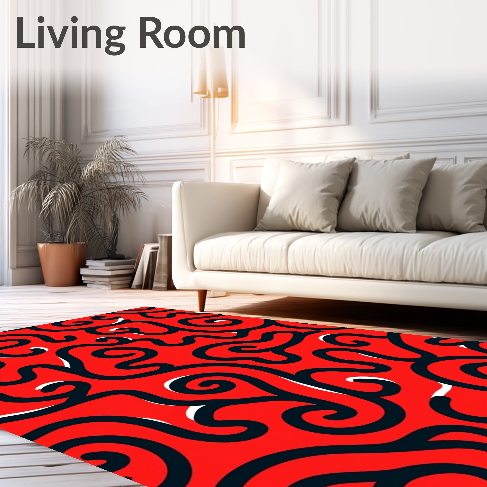 Bold Red Swirl Abstract Curvy Rug