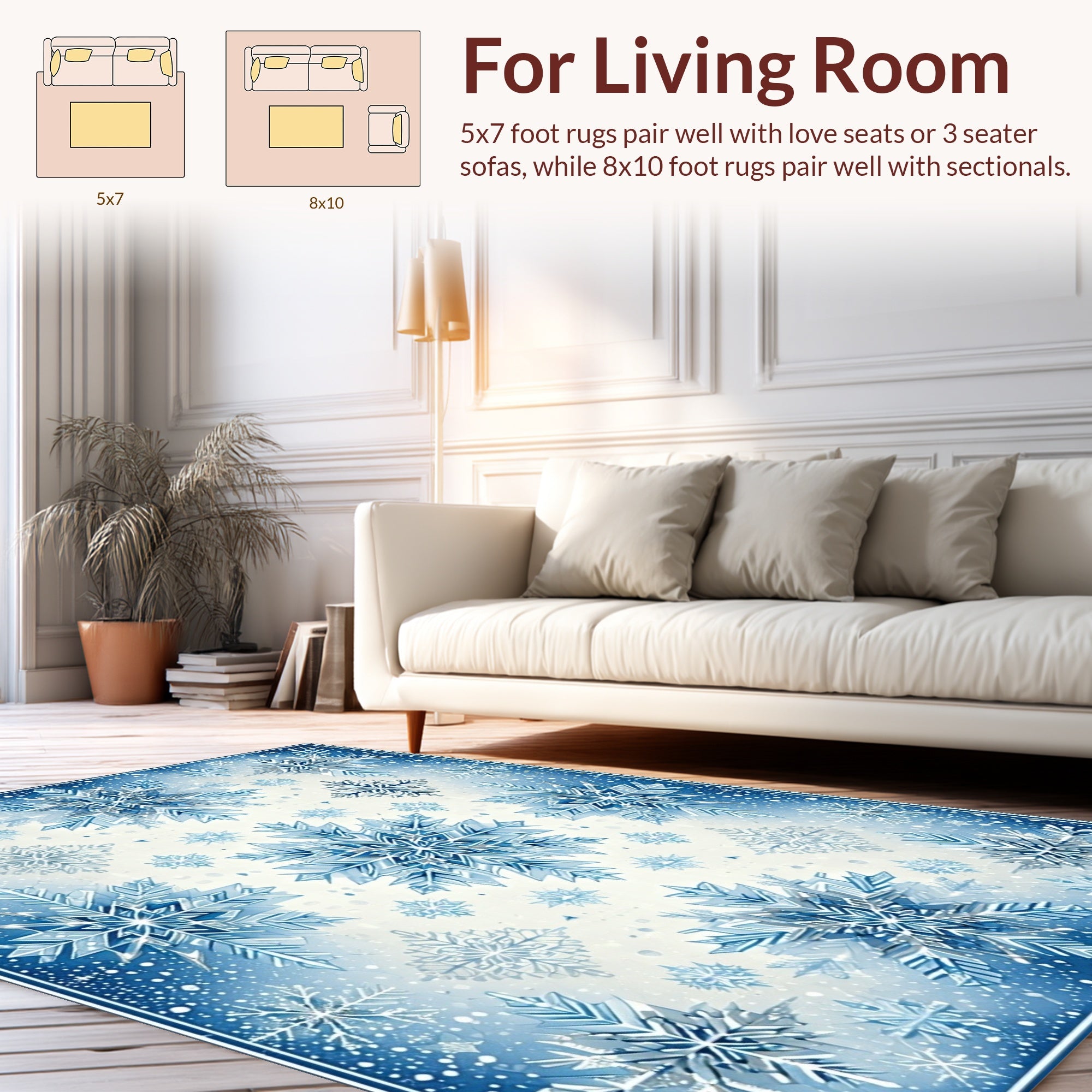 Blue Icy Snowflake Pattern Rug
