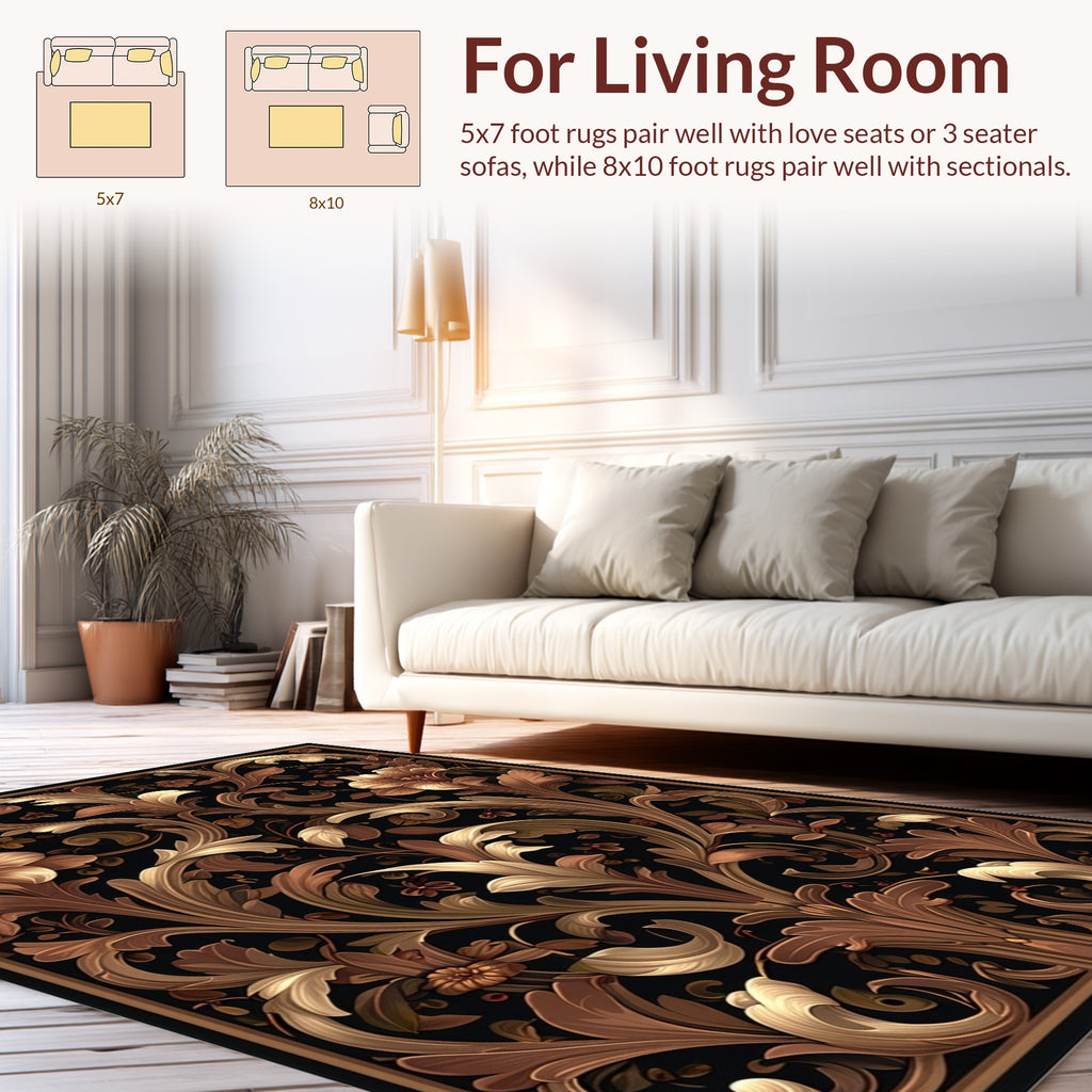 Ornate Floral Scrollwork Pattern Rug